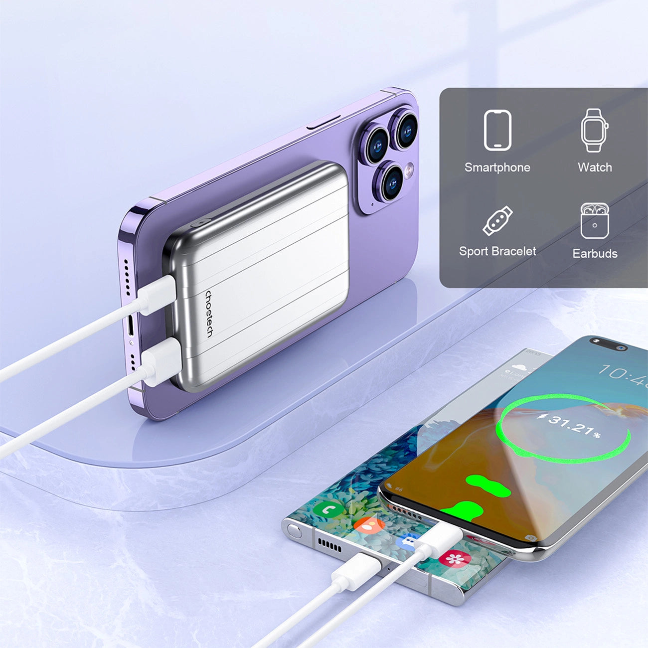 CHOETECH - 5,000MAH 20W MAGSAFE PD LED INDICATOR POWERBANK - SILVER