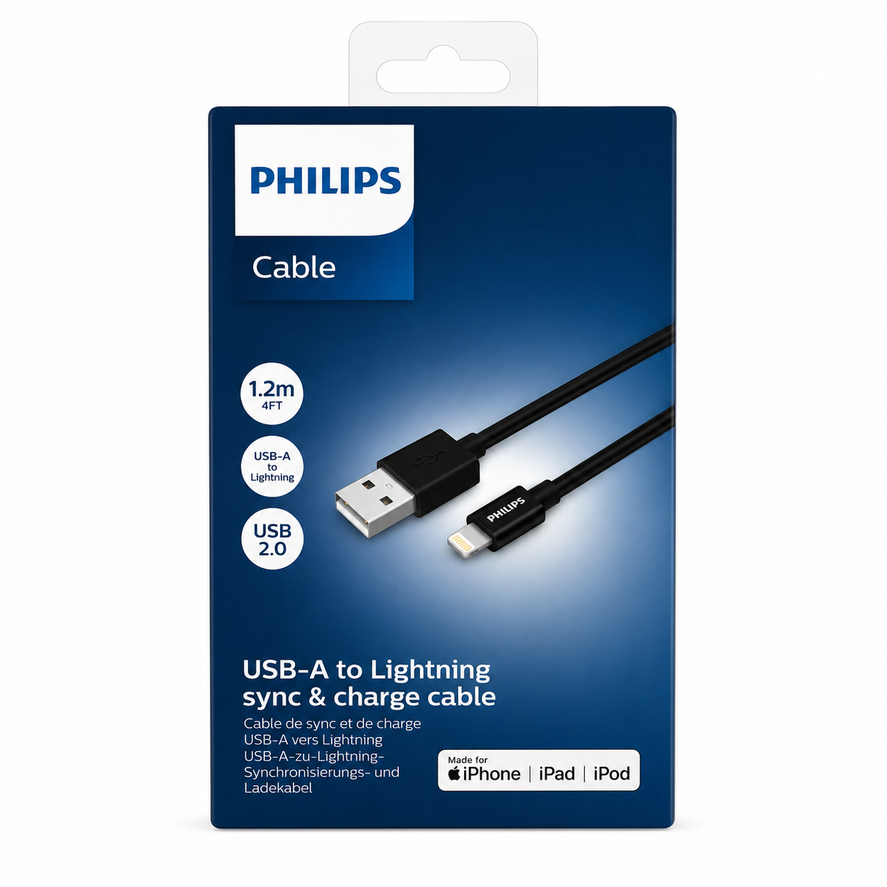 PHILIPS - 1.2M USB TO MFI LIGHTNING CABLE - BLACK