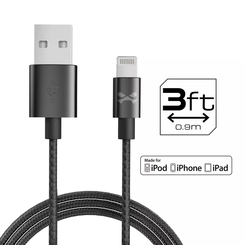GHOSTEK 1M USB A TO LIGHTNING BRAIDED CABLE - BLACK