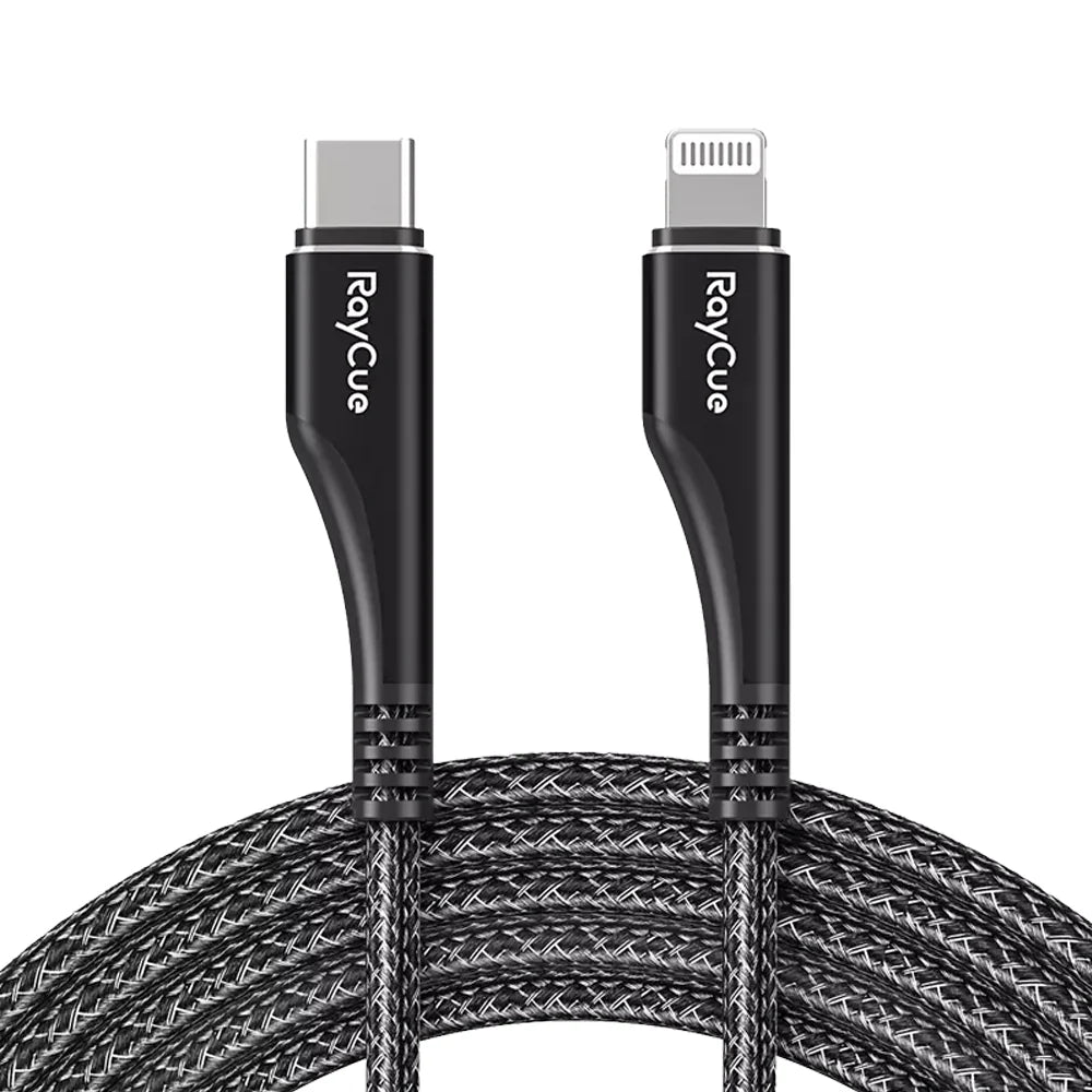 RAYCUE - 1.2M (27W) USB-C TO MFI LIGHTNING NYLON BRAIDED CABLE - BLACK