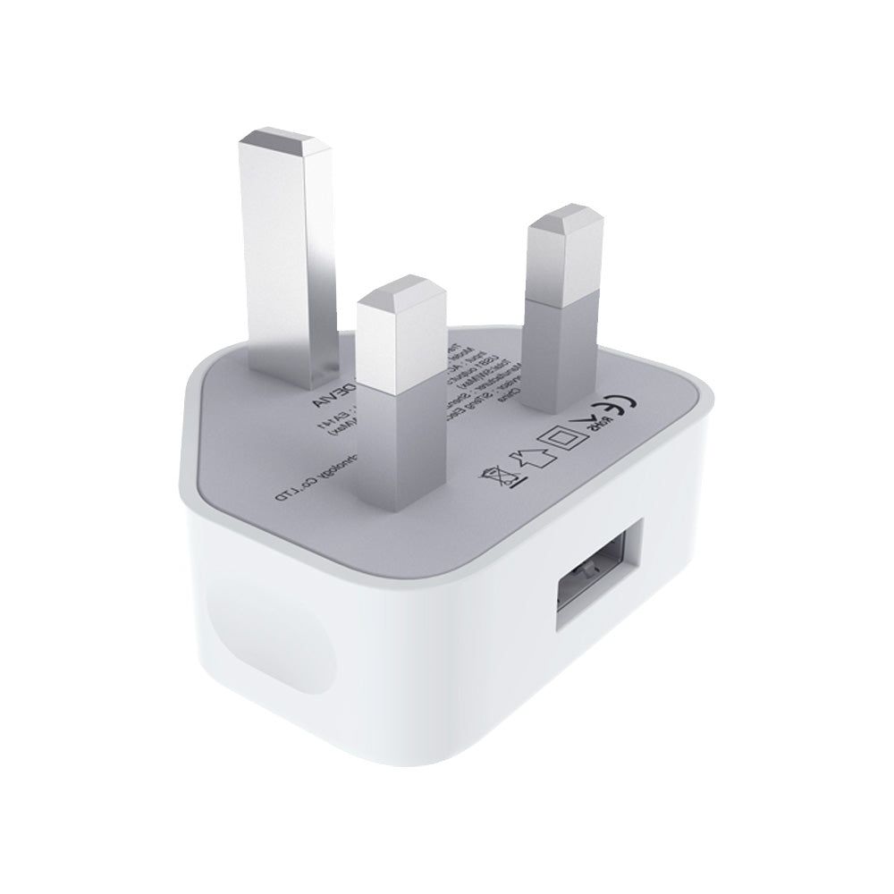 Devia - 2.1A USB 3-Pin UK Charging Plug - White