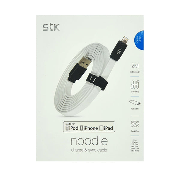 STK - 2M (2.4A) NOODLE USB TO MFI LIGHTNING CABLE - WHITE