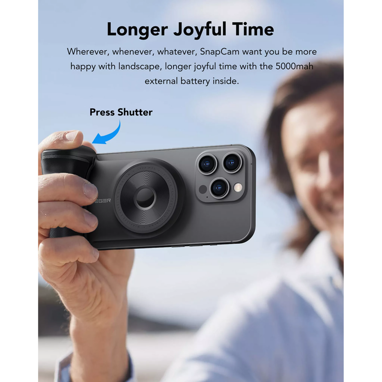 VEGER - SNAPCAM - 5,000MAH 5W BLUETOOTH SELFIE CONTROLLER, KICKSTAND & MAGSAFE POWERBANK - BLACK