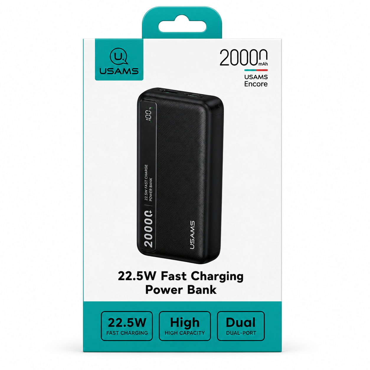USAMS 20,000 22.5W FAST CHARGING POWER BANK BLACK