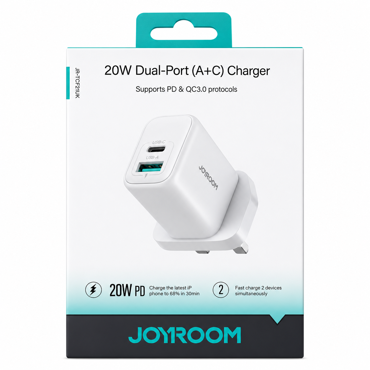 JOYROOM 20W DUAL PORT USB-C / USB-A PLUG WHITE