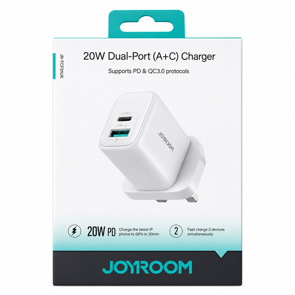 JOYROOM 20W DUAL PORT USB-C / USB-A PLUG WHITE