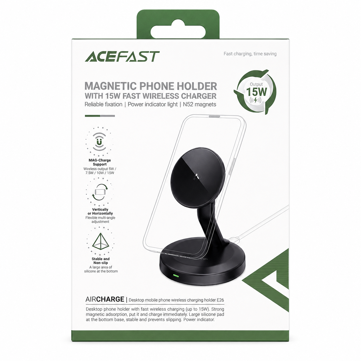 ACEFAST - 15W MAGSAFE WIRELESS MAGNETIC CHARGING DOCK STAND - BLACK