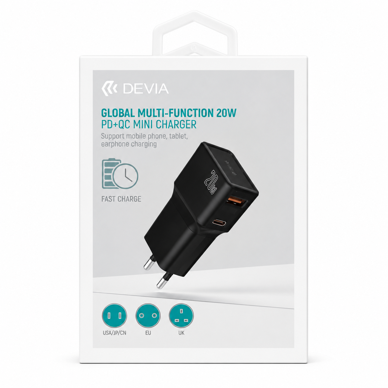 DEVIA - 20W MINI GLOBAL MULTIPLE FUNCTION TRAVEL ADAPTER - BLACK