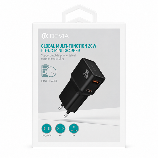 DEVIA - 20W MINI GLOBAL MULTIPLE FUNCTION TRAVEL ADAPTER - BLACK