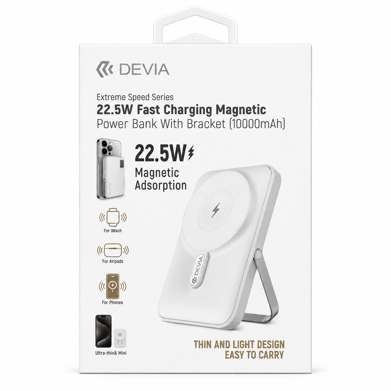 DEVIA - 10,000MAH 22.5W PD MAGSAFE POWERBANK STAND FOR APPLE IPHONE & WATCH - WHITE