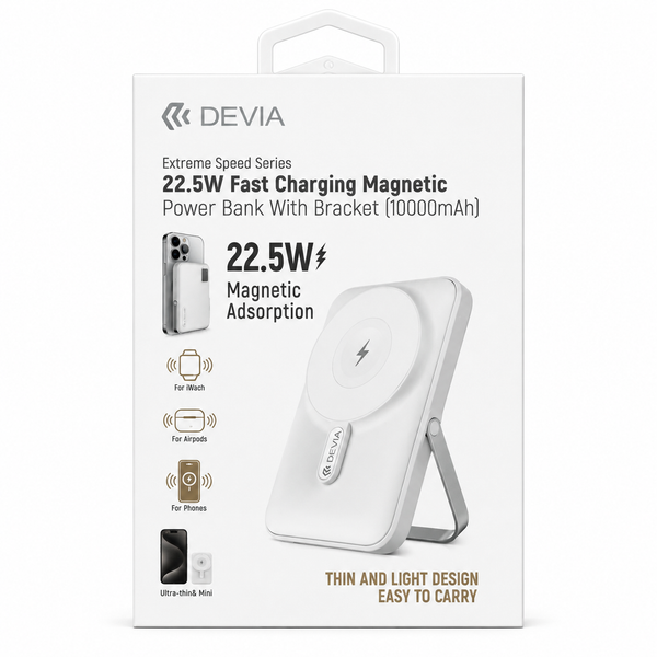 DEVIA - 10,000MAH 22.5W PD MAGSAFE POWERBANK STAND FOR APPLE IPHONE & WATCH - WHITE