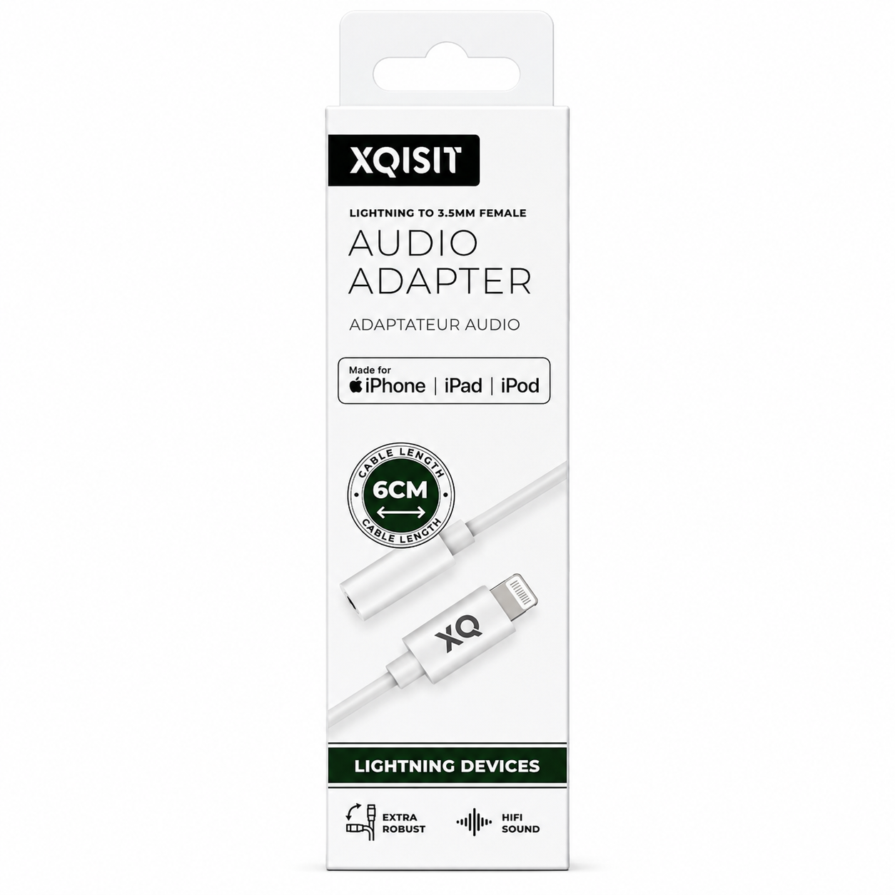 XQISIT - MFI LIGHTNING TO 3.5MM HEADPHONE JACK ADAPTER - WHITE