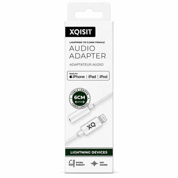 XQISIT - MFI LIGHTNING TO 3.5MM HEADPHONE JACK ADAPTER - WHITE