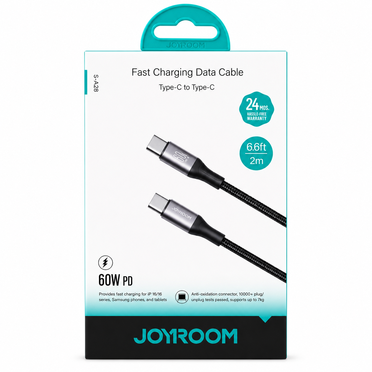 JOYROOM FLASH SERIES 60W FAST CHARGE TYPE-C TO TYPE-C 2M CABLE BLACK