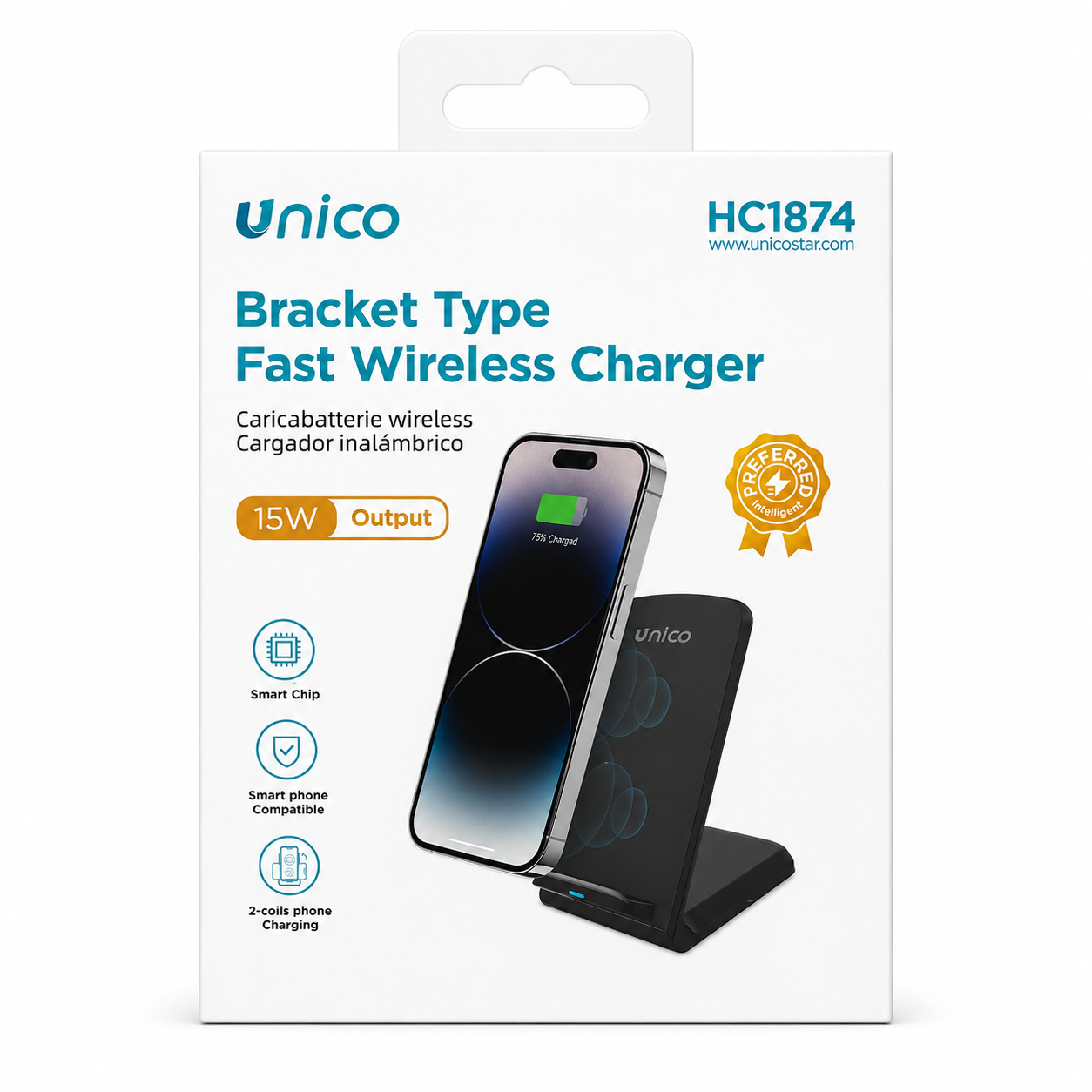 UNICO - 15W WIRELESS CHARGING DOCK STAND - BLACK