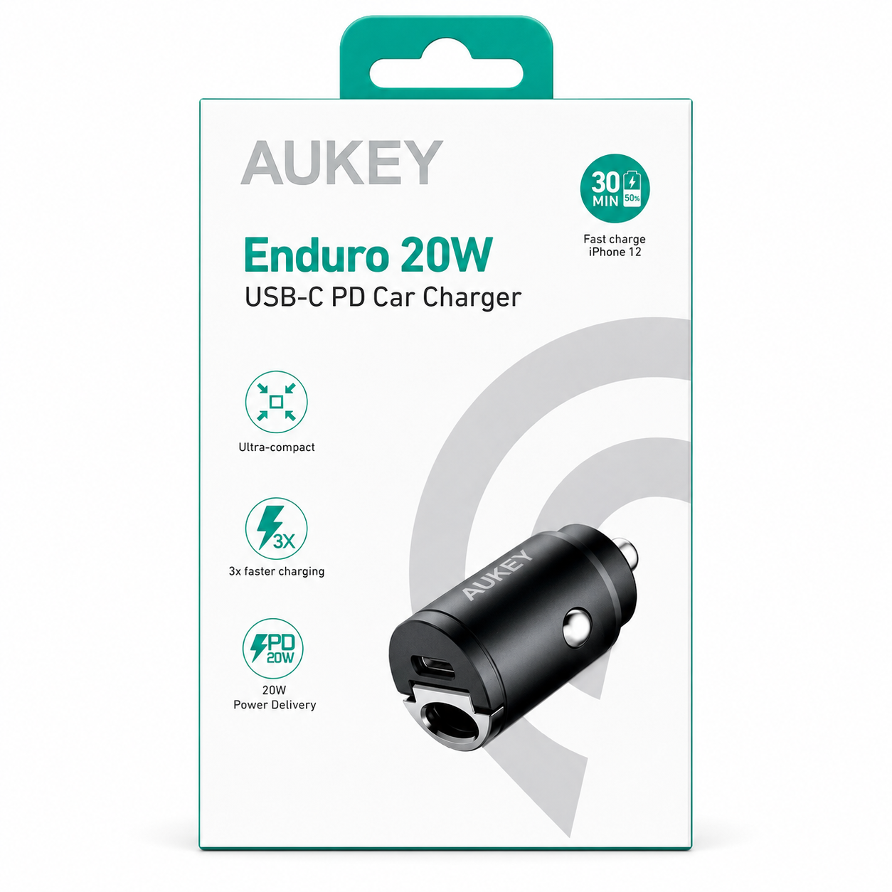 AUKEY - 20W METAL TYPE C POWER DELIVERY PORT CAR ADAPTER - BLACK