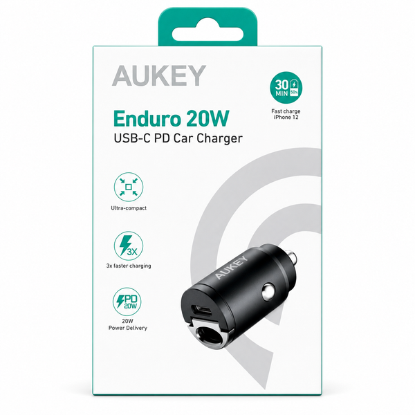 AUKEY - 20W METAL TYPE C POWER DELIVERY PORT CAR ADAPTER - BLACK